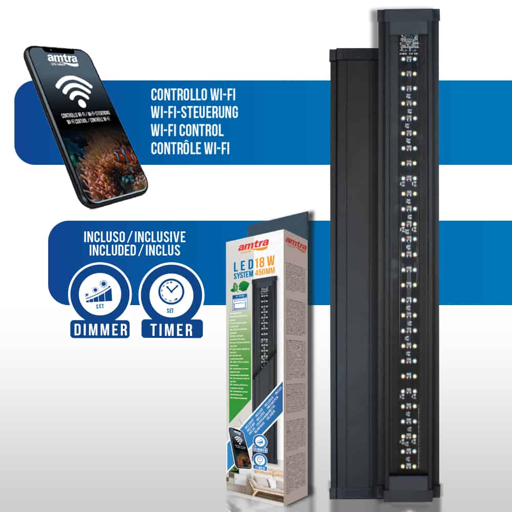 Amtra LED System Fresh Wi-Fi 24W luce per acquario 600mm, controllo app con spettro completo per piante Amtra LED System Fresh Wi-Fi 24W luce per acquario 600mm, controllo app con spettro completo per piante